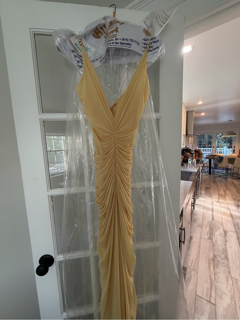 Ronny Kobo Yellow Ruched V-Neck Maxi Dress - Picture 5 of 11